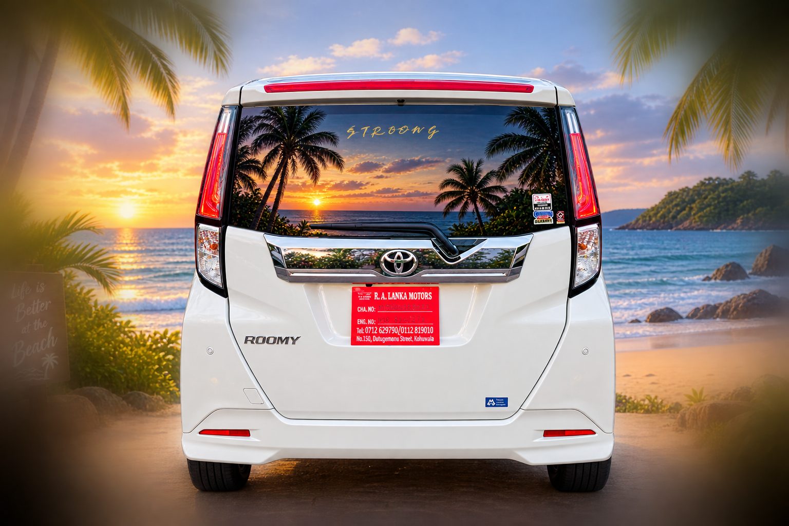 Rear view of the Toyota Roomy tour vehicle